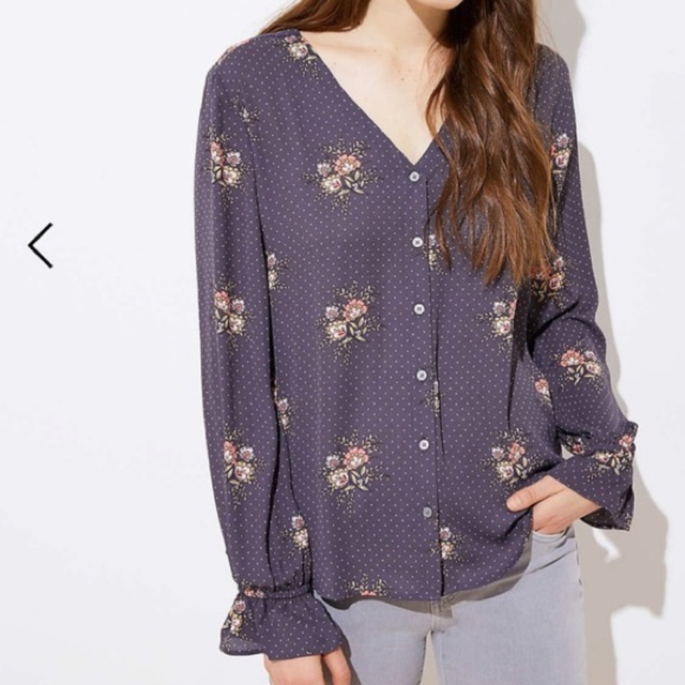 Bouquet Bell Cuff Button Front Blouse